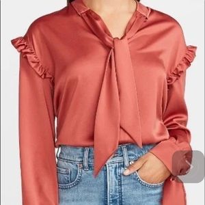 EXPRESS SATIN RUFFLE TIE NECK TOP